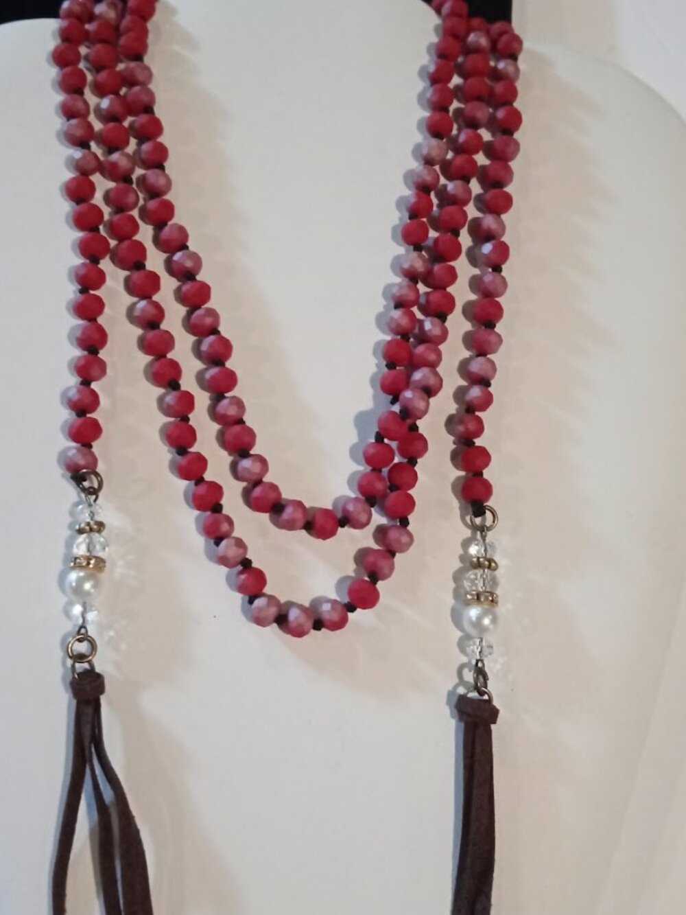 55" Plunder Long Beaded Mala Open Ended/Knot Tie Lariat Garnet Natural Stone